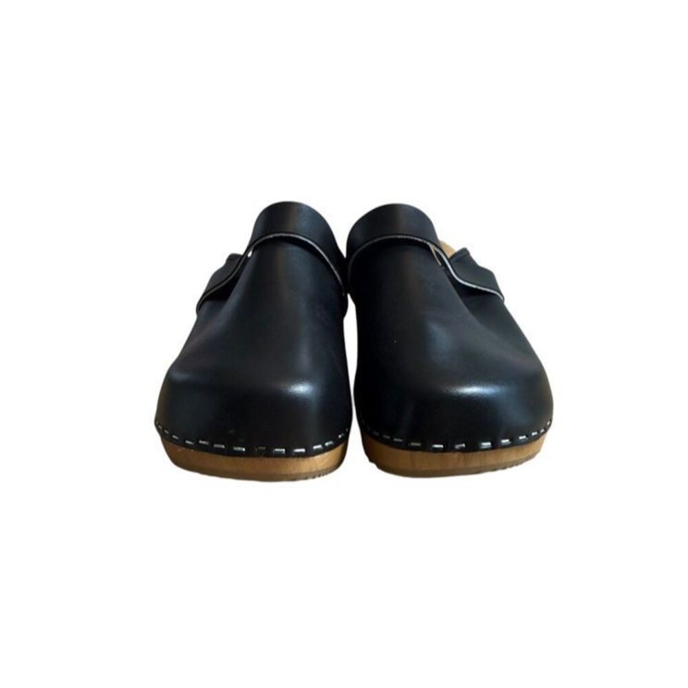 Bjork Maja Wood Clogs Shoes Womens EU 41 US 10 Black Leather Poland Boho Mules - Picture 9 of 10